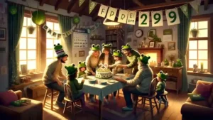 A heartwarming and festive image capturing a family celebration of a Leap Year Birthday at home