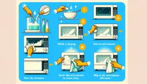 A step-by-step visual guide for cleaning and maintaining a microwave oven