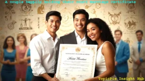 A couple happily holding their court marriage certificate