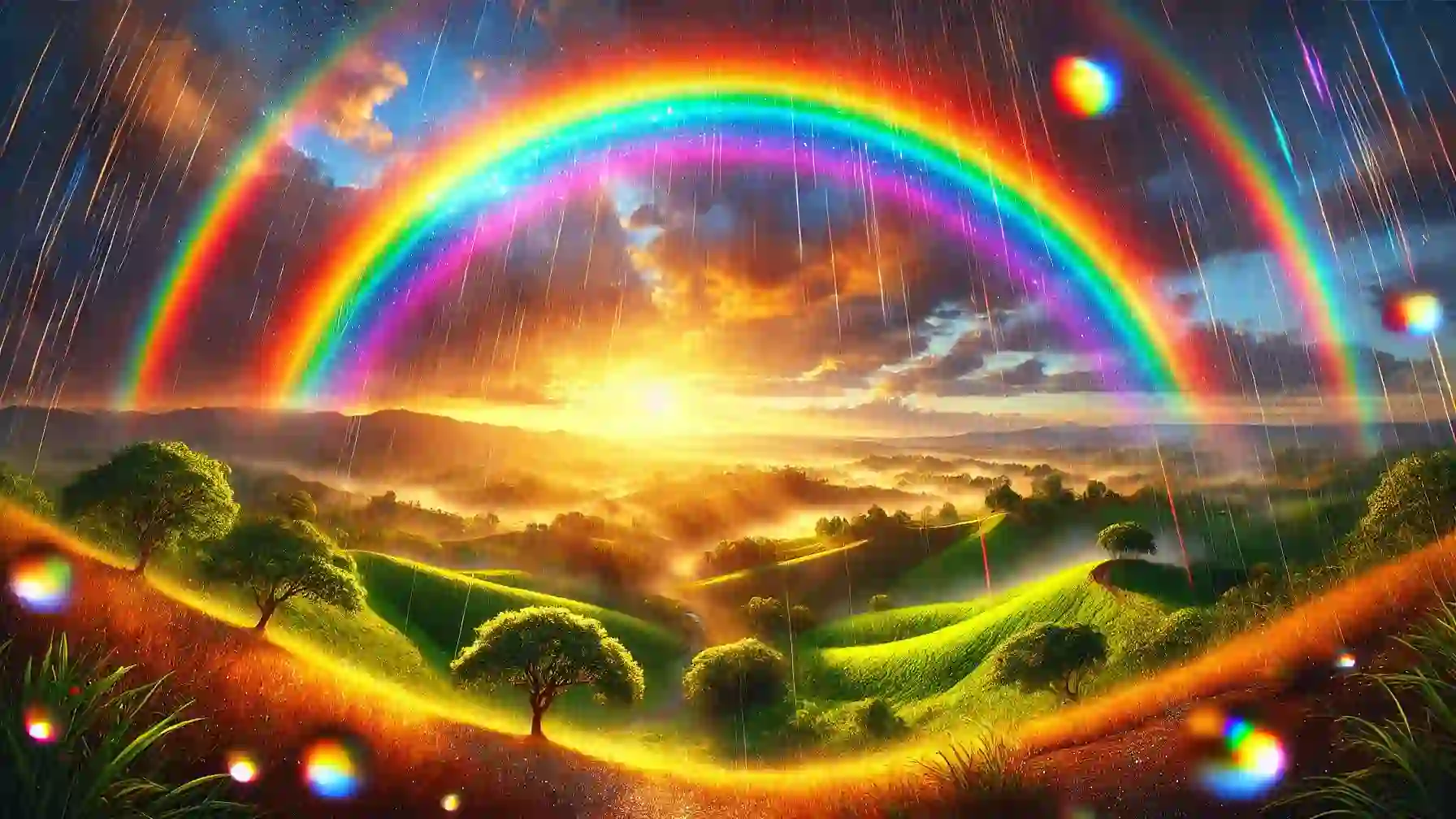 Vibrant Rainbow Over Scenic Landscape